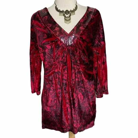 Apt 9 2X Red‎ velvet Boho Vneck tunic top - Picture 1 of 6
